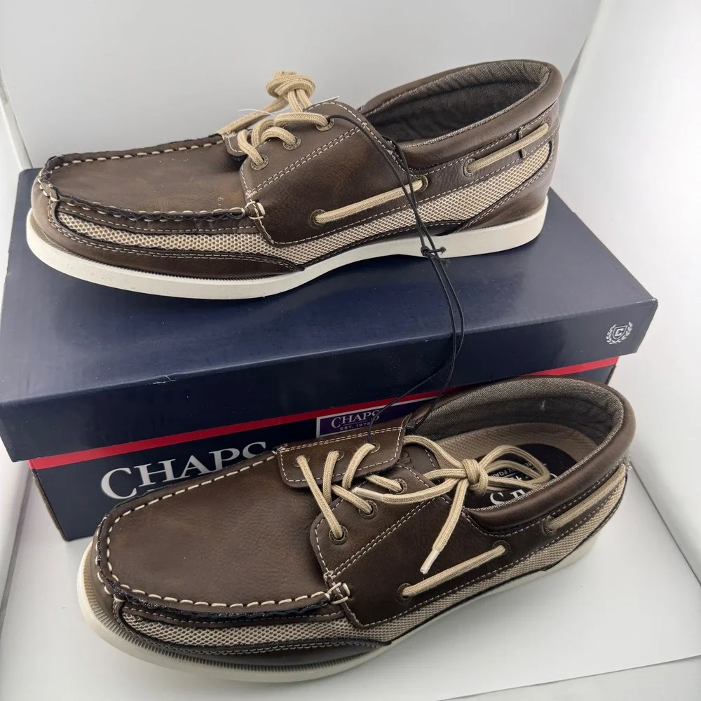 Chaps Kanas Boat Shoes Mens 10 Brown New NIB Mesh Loafers 1967012 Nautical